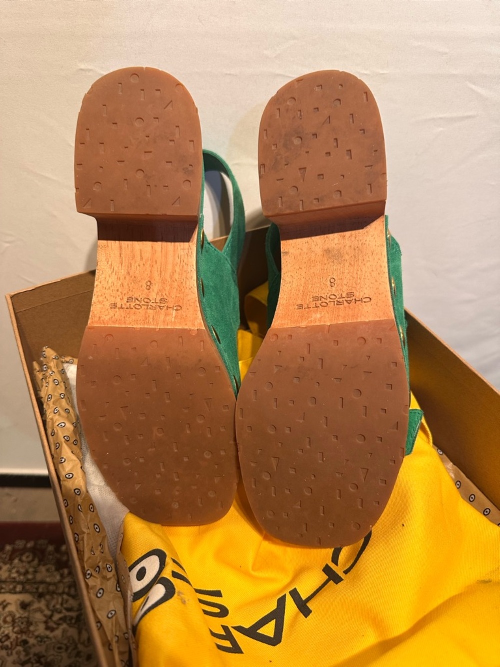 Charlotte Stone Lucia Emerald Green Suede Studded Clog Sandals - Picture 3 of 7